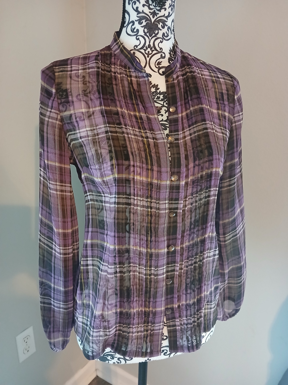 liz & co. Purple Plaid Button-Front Blouse